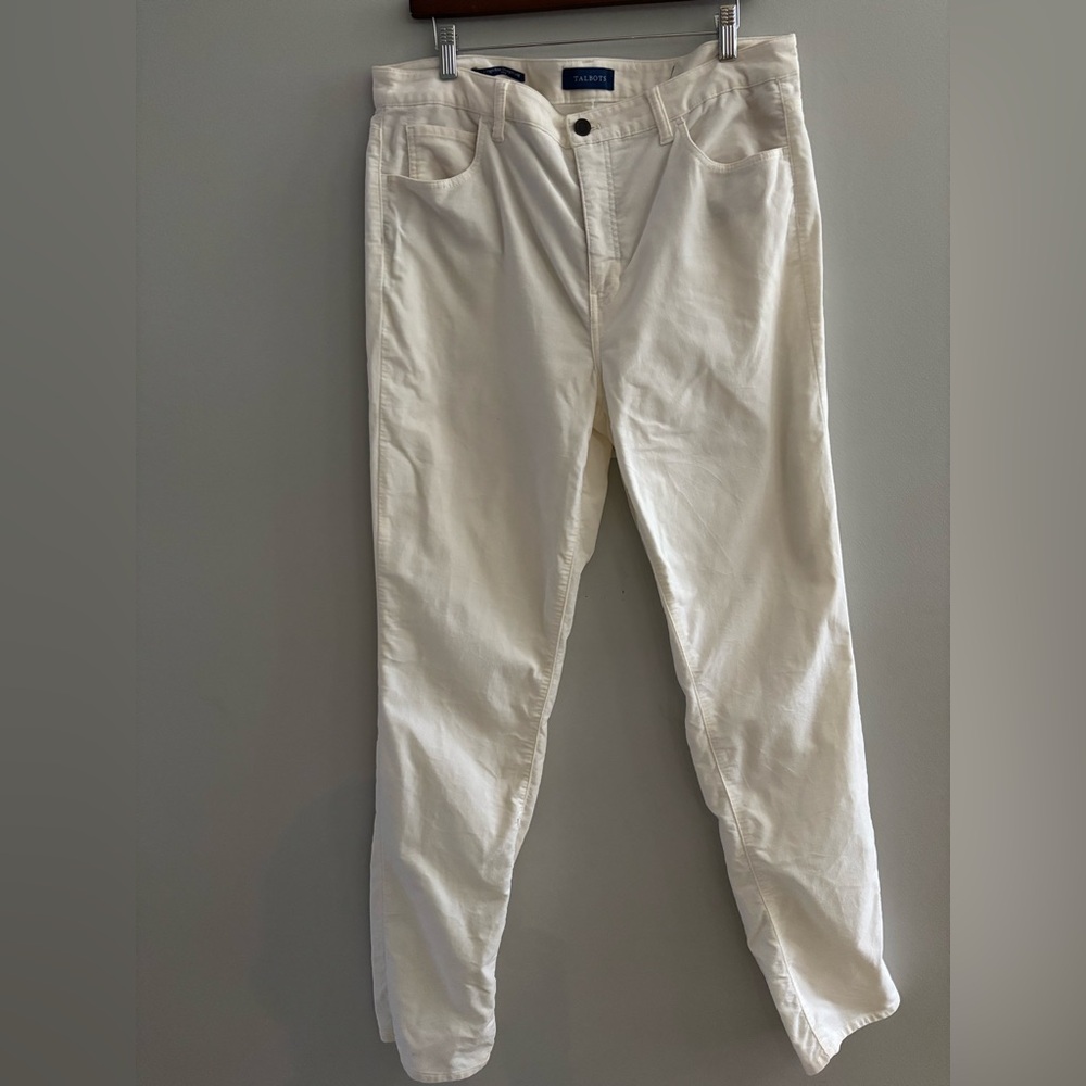 Talbots Off-White High-Rise Trousers Brushed Cotton Velour